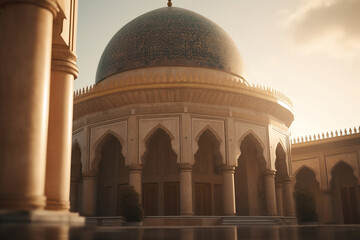 Fototapeta na wymiar beautiful mosque building in soft sunlight