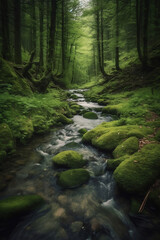 Fototapeta premium colorful green forest with stream
