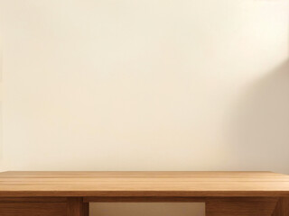 Empty top wooden shelves and wall background.