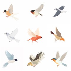 flat illustration, set of flying small bird | Generative AI