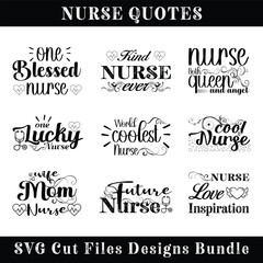 Nurse vector illustration quotes SVG cut files t shirt design bundle. Design template for t shirt lettering, typography, print, poster, banner, gift card, label sticker, flyer, mug etc. EPS-10. POD