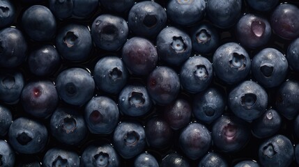 Blueberries  with visible water drops. Seamless food photography background created using generative AI tools.