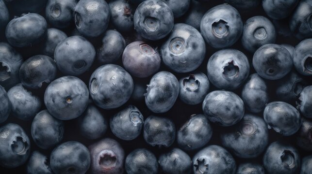 Blueberries  with visible water drops. Seamless food photography background created using generative AI tools.
