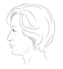 シニア 女性の横顔の線画イラスト