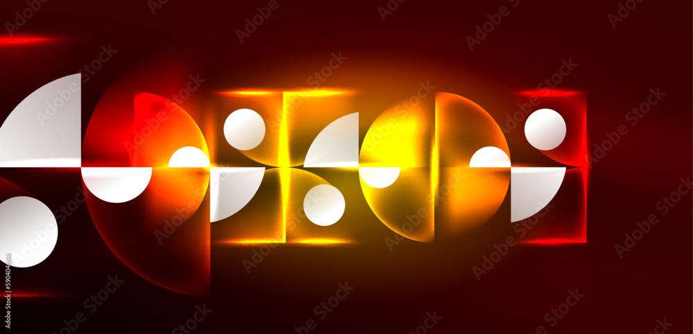 Poster neon light glowing circles vector abstract background