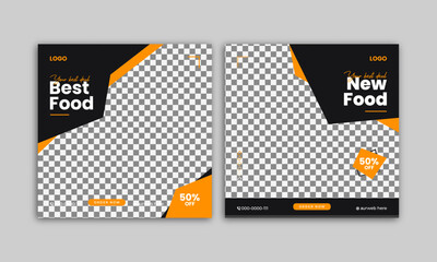 Food social media banner design template. Best food, New food social media post vector illustration. Square size.