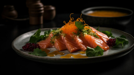 Salmon Sashimi with Ponzu melt in the mouth salmon served