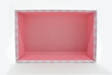 open beautiful pink paper box on white background
