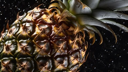 Pineapple  with visible water drops. Seamless food photography background created using generative AI tools.