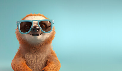 Fototapeta premium Cute Cartoon Sloth Wearing Sunglasses (Generative AI)