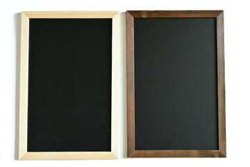 blank clean new chalkboard in wooden frame isolated on white background, blackboard for education school