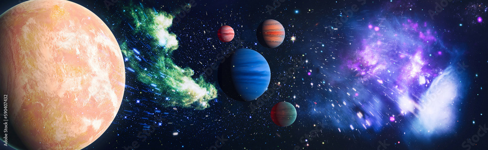 Wall mural stars of a planet and galaxy in a free space . bright star nebula. distant galaxy. abstract image. e