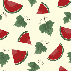 Seamless pattern fresh watermelon on vintage background. Vector illustration decorate for wallpaper, wall background, pattern fills, web, page, texture, textile. Colorful doodle fruit tile.