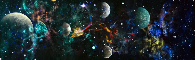 Cosmic panorama of the universe. Space travel fantasy. Elements of this image furnished by NASA
