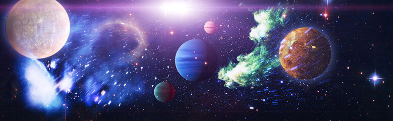 Obraz na płótnie Canvas Cosmic panorama of the universe. Space travel fantasy. Elements of this image furnished by NASA