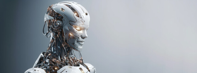 Portrait of cyborg robot head. Generative AI	
