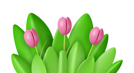 3d realistic tulip, grass and leaves
