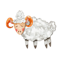 Cute Sheep Watercolor, Farm animals Nursery Decor, Cute Farm illustration, Watercolor Sheep illustration, Farm Animals, Children Books, Greeting Cards, Clipart For Kids.	