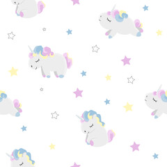 Vector seamless pattern with colourful cute unicorns - 590410248
