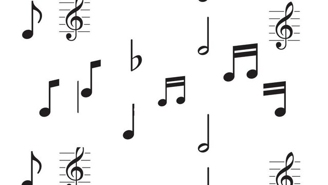 Music Notes in White Background Seamless pattern animation. Musical Signs Loop  4K Video 