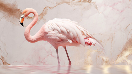 Pink Flamingo white and gold marble PC background