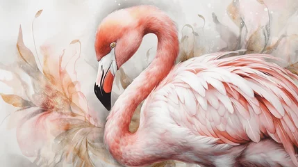 Fotobehang Pink Flamingo white and gold marble PC background © Magnetu