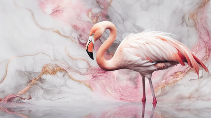 Pink Flamingo white and gold marble PC background