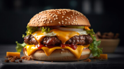 Taste the Classic American Cheeseburger Perfection, food photography. Generative AI