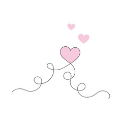 Aesthetic hearts continuous one line art drawing, valentines day concept, heart love couple outline artistic isolated.