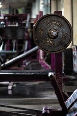 Close up detail shots of weights in an old school bodybuilding gym