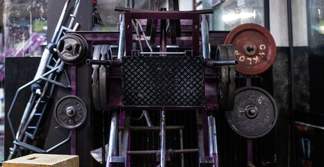Close up detail shots of weights in an old school bodybuilding gym