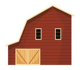 Barn icon. Farmyard architecture building. Cartoon farm shed. Wooden stable in rustic retro style. Vector illustration in flat style on white background