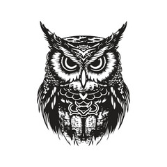 Fototapeta premium owl, vintage logo concept black and white color, hand drawn illustration