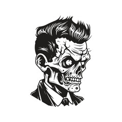 zombie, vintage logo concept black and white color, hand drawn illustration