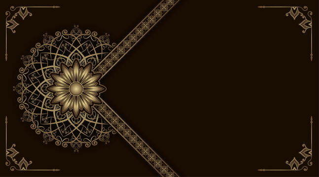 brown background, with gold mandala decoration
