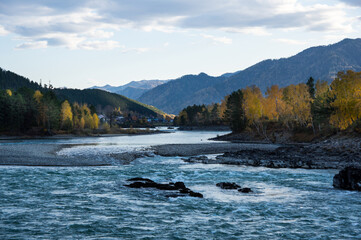 View of river Katun and Altay mountains