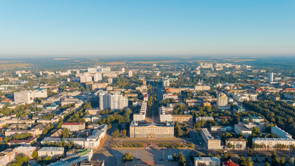 Fototapeta na wymiar Oryol, Russia. Government of the Oryol region. Lenin Square. History center. View of the city from the air, Aerial View