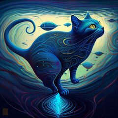 Blue Devon CatPsychedelicD created with Generative AI technology