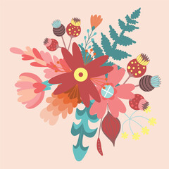 Floral Bouquets. Flower Bouquets. Design element for invitations, greeting cards, posters, blogs. Delicate flowers and leaves.