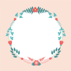 Fototapeta na wymiar Vector floral frame. Floral circle frame design element for invitations, greeting cards, posters, blogs. Delicate branches and leaves.