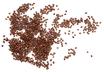 Roasted coffee beans isolated on white background.