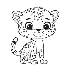 Cute young cheetah. Coloring book for children. Vector graphics.