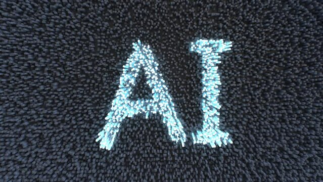 AI sign with text on fiber optic texture 4k footage