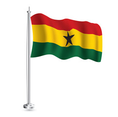 Obraz premium Ghana Flag. Isolated Realistic Wave Flag of Ghana Country on Flagpole.