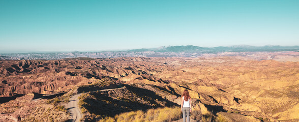Panoramic view of Gorafe desert landscape in Spain, Andalusia