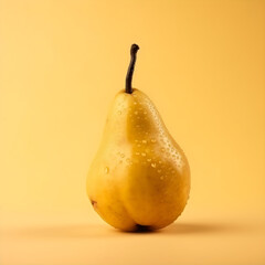 yellow pear fruit isolated on plain yellow studio background, made with generative ai