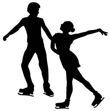Ice skating couple silhouette. Figure skating couple silhouette