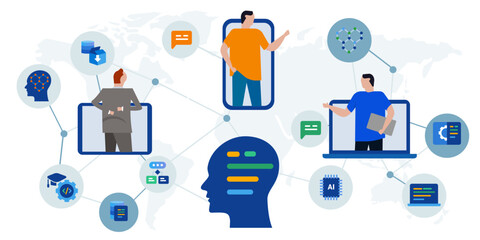 Connected people smart artificial intelligence future human code icon illustration