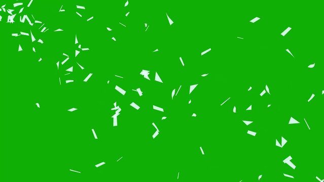 Blowing white confetti particles motion graphics with green screen background