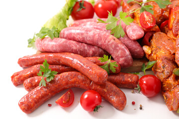assorted of raw beef meat on white background
